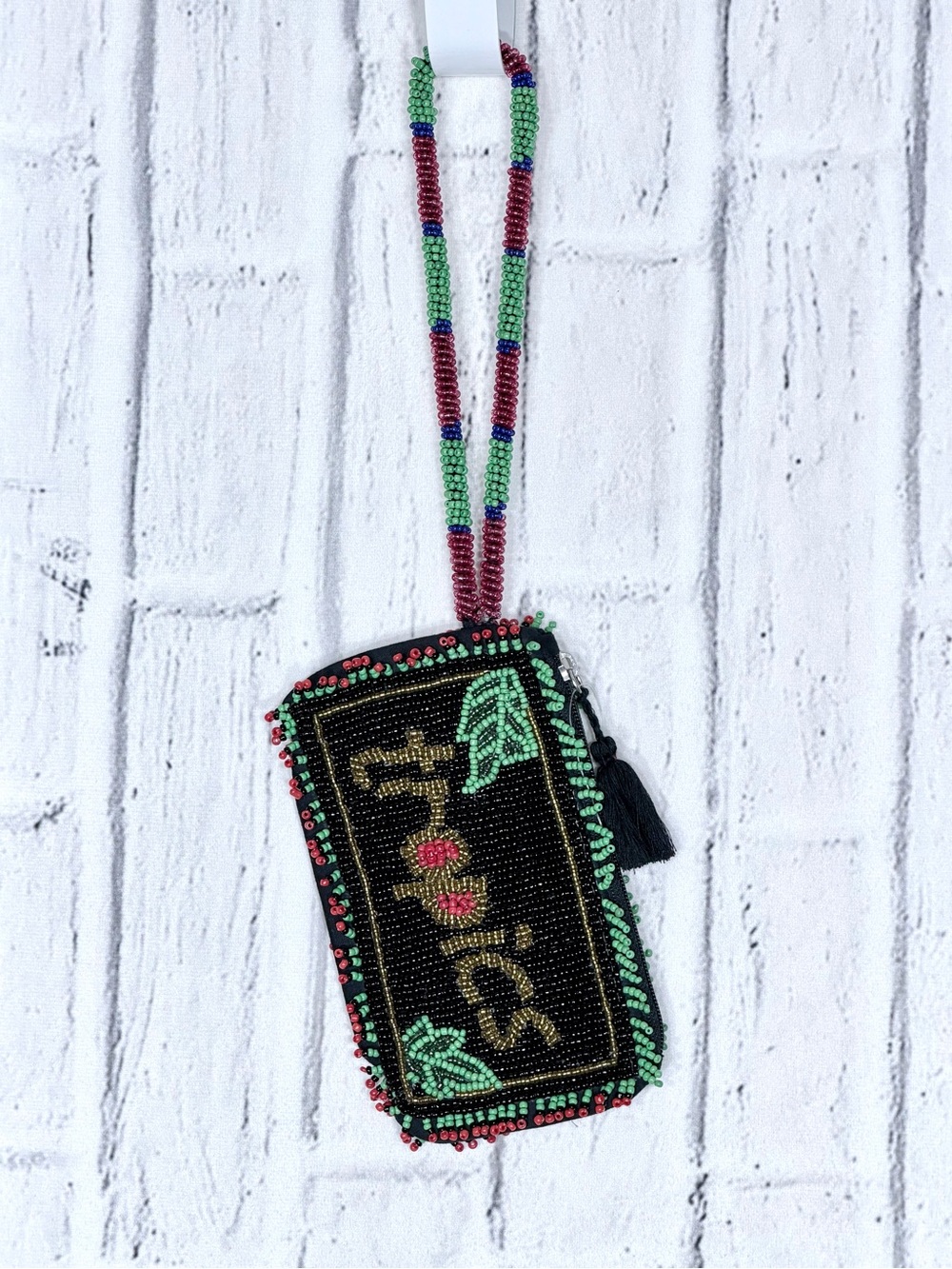 🌹 Free People Beaded Roses Phone Crossbody Bag Black Floral NWOT